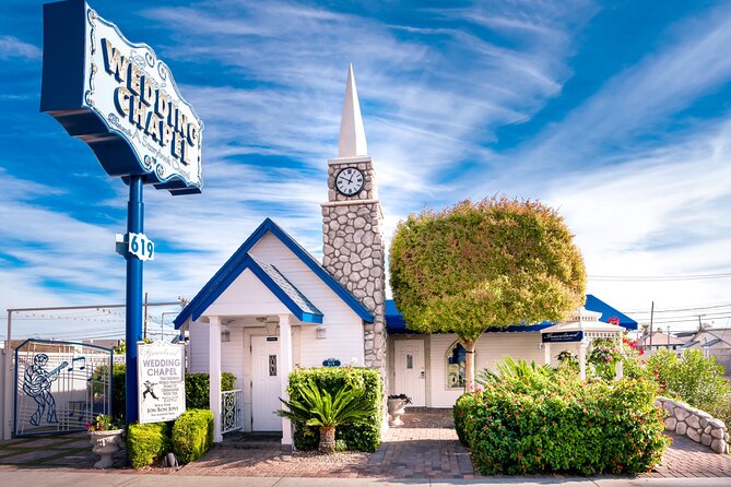 the graceland wedding chapel as seen from the road in las vegas, nv