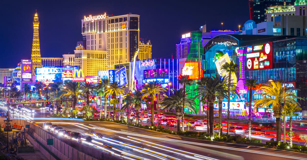 the bustling las vegas strip lit up a night