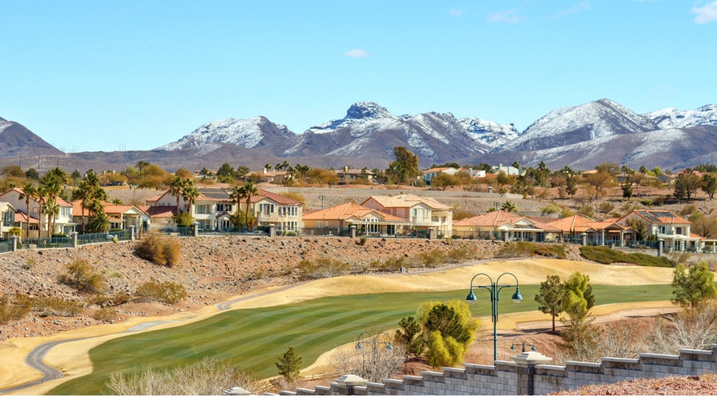 henderson golf course neighborhood with mountains in the background