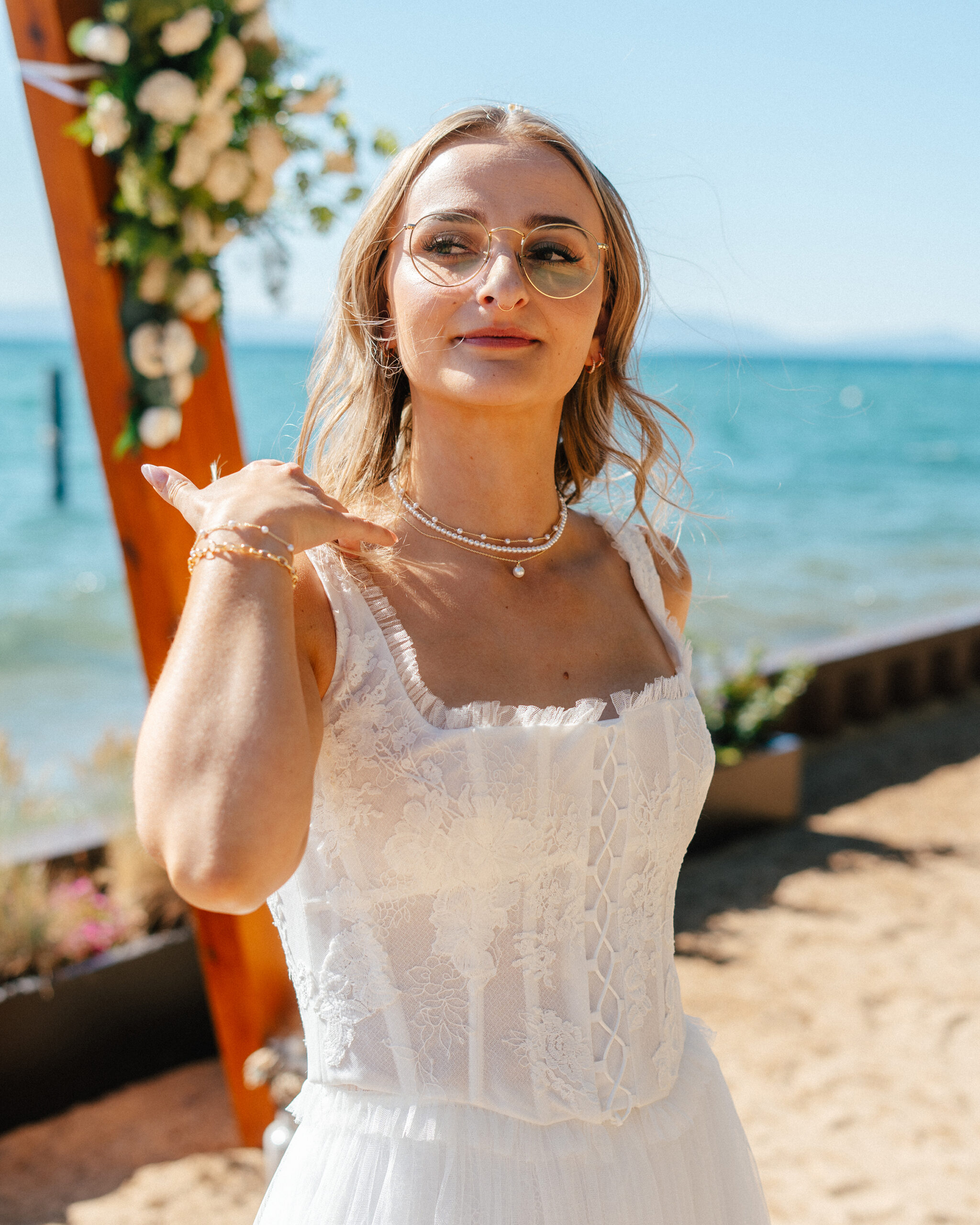 bride poses after her elopement in south lake tahoe