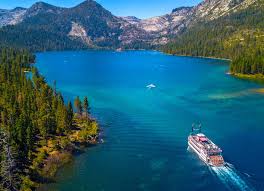 emerald bay in south lake tahoe on a beautiful day as seen from the sky